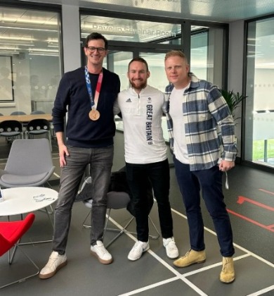 Carrington West founders with Olympic medallist at the new Ravelin Sports Centre in Portsmouth