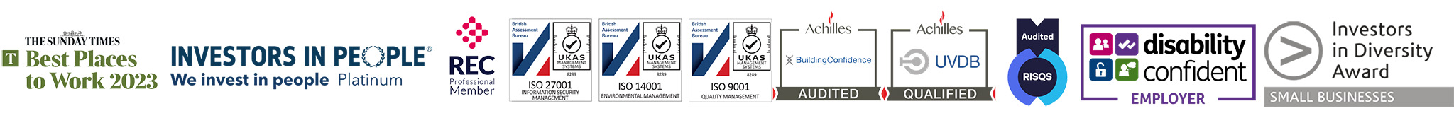 Various Recruitment and Employment awards and accreditations in a row