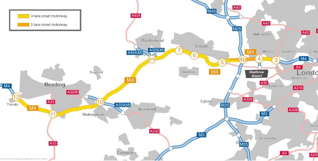 Map of M4 smart motorway