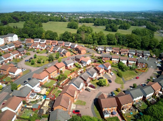 Wise shot of a large town in the English countryside