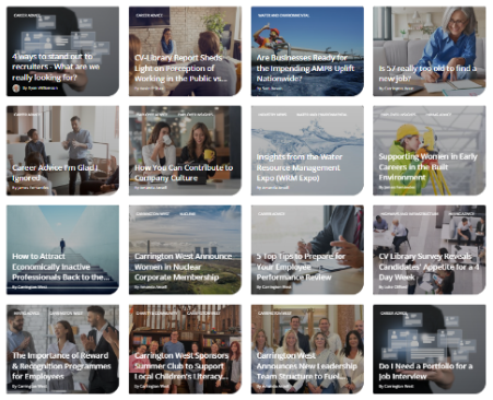 A screenshot from our blogs page showing the wealth of career and hiring advice we have available for our clients and candidates