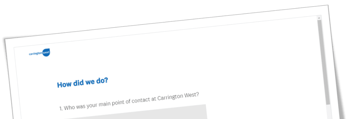 A Carrington West feedback form for candidates and clients who have worked with us before to give us feedback